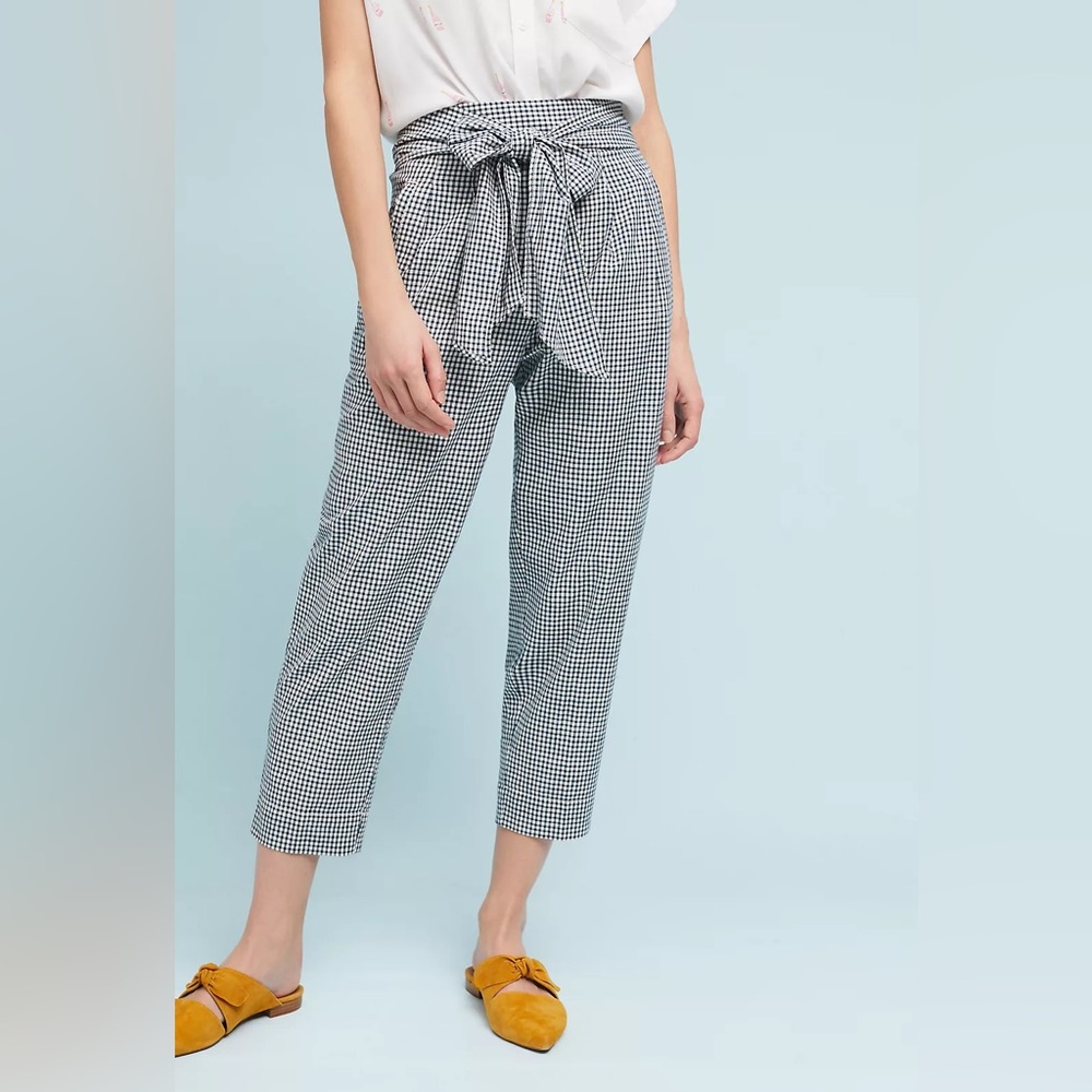 Anthropologie | Tie-Waist Gingham Trousers